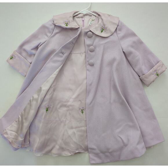 VTG Neiman Marcus HELENA Lilac Sleeveless Dress & Matching Wool Overcoat Size 3T - Picture 5 of 16